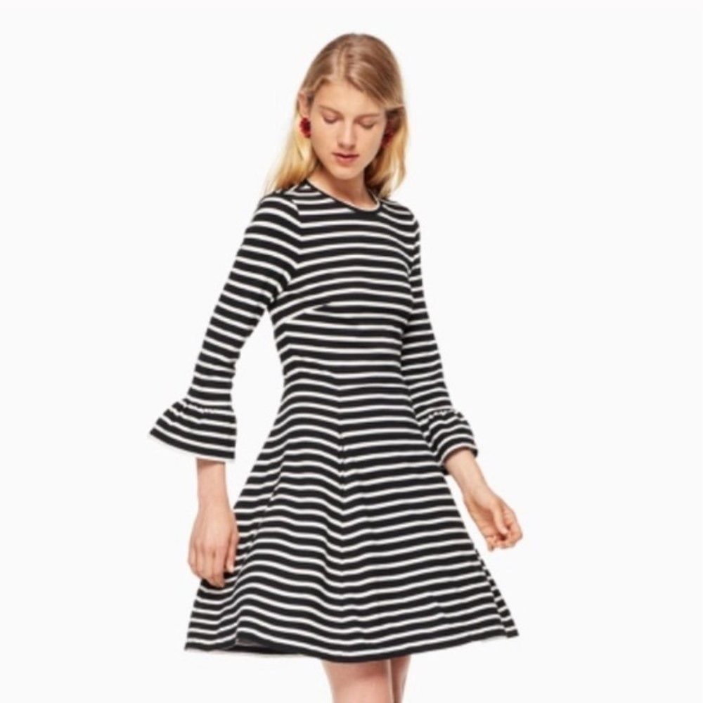 Kate Spade Broome Street Black & White Striped Fit & Flare Dress Large